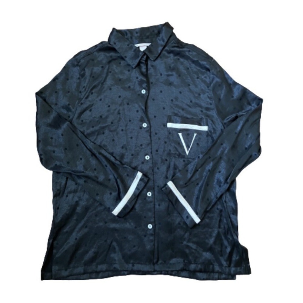 Victorias Secret Shirt Womens Medium Button Up Sleepwear Intimate Pajama Top Blk